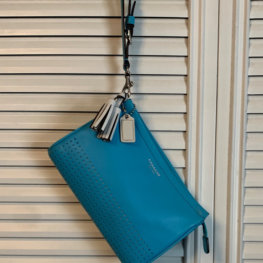 Coach Blue Wristlet with Tassel Accent